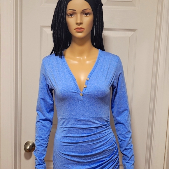 NWOT/ BLUE FITTED DRESS - Picture 2 of 2